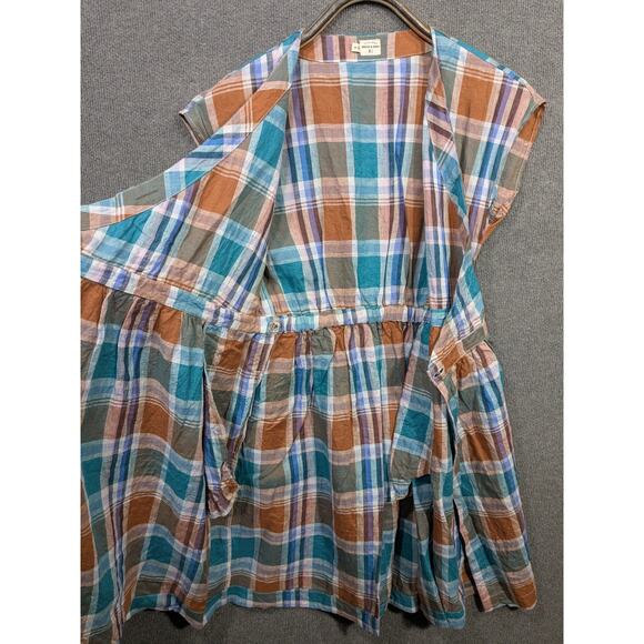 Bridge & Burn Wrap Dress Womens Small Linen Acadia Cap Sleeve Pockets Plaid - Picture 6 of 13